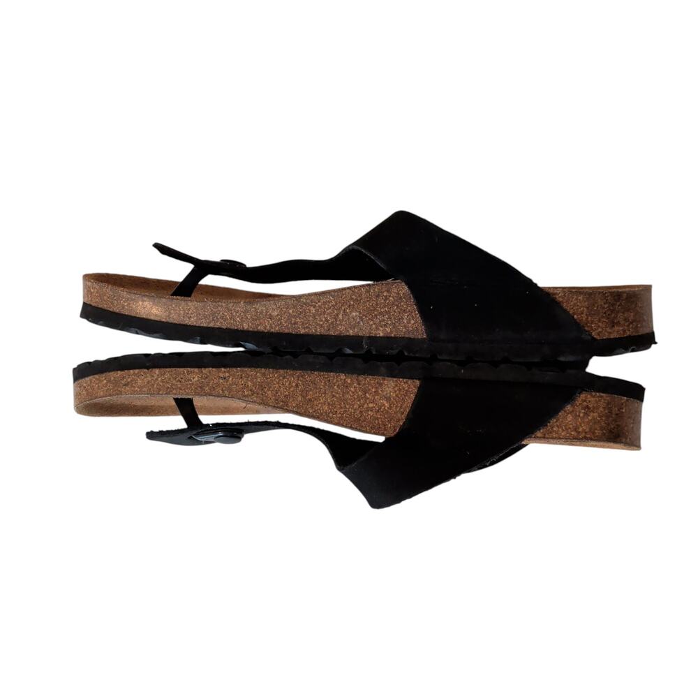 Bio Bio Women's Sz 39 (8.5) Black Leather Cork Sole Thong Sandals Comfort - Picture 6 of 8